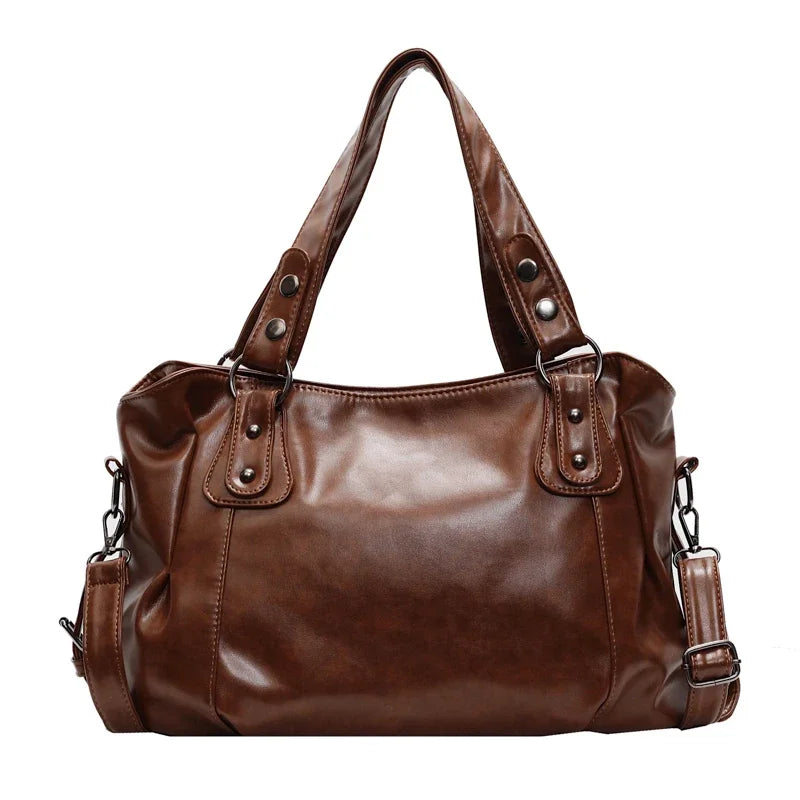 Retro Brand Roomy Shoulder Bag Female Luxury Solid Color Classic Crossbody Bag Large Capacity Style Soft PU Leather Tote Bag