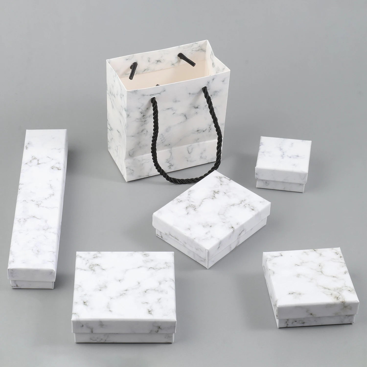 1Pcs Square White Marble Color Cardboard Jewelry Box Necklace Bracelet Earrings Ring Display Gift Box Sponge Protection