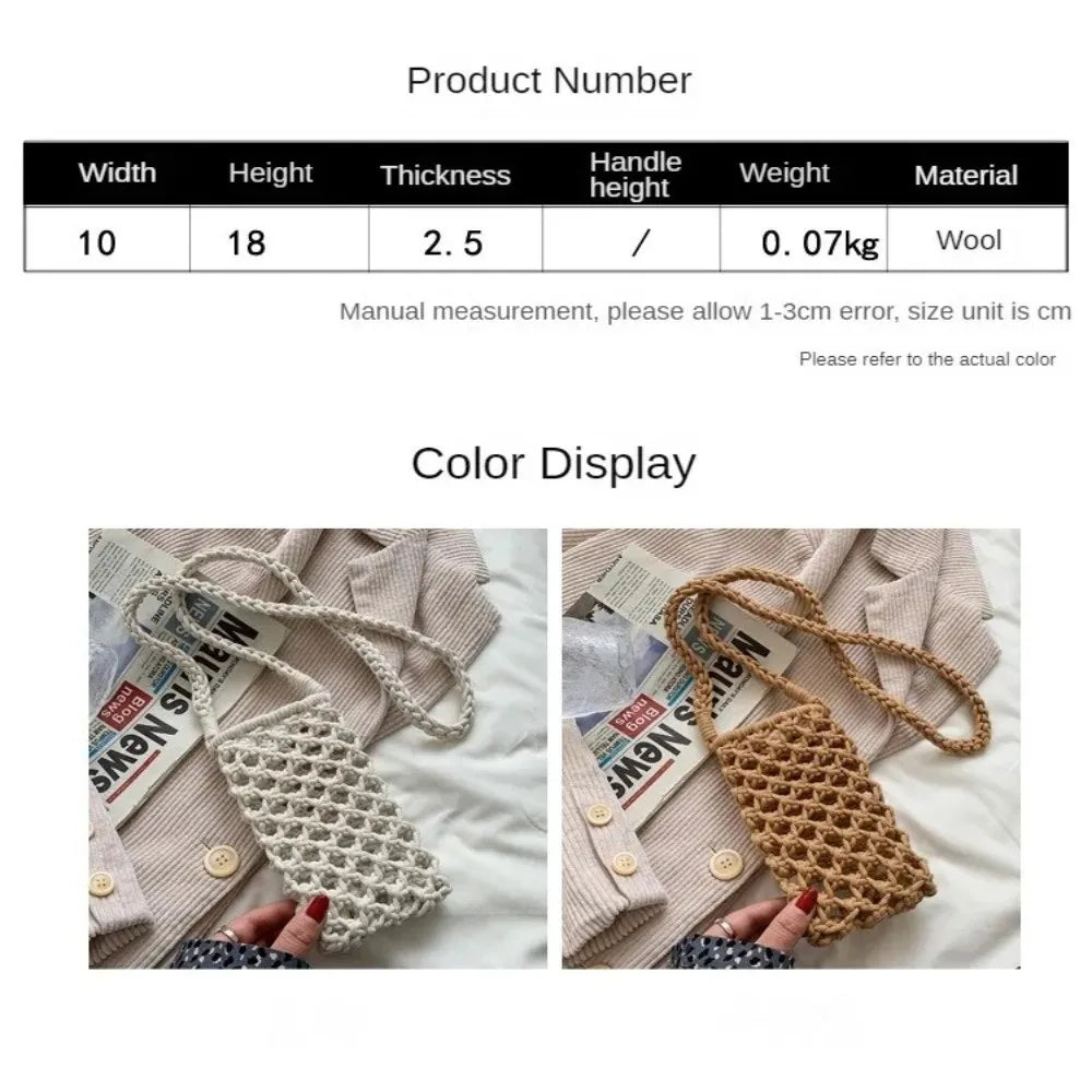 Hollow-out Woven Crochet Small Crossbody Phone Bag Women Fashion Solid Color Lightweight Braided Shoulder Handbag Crossbody Bags