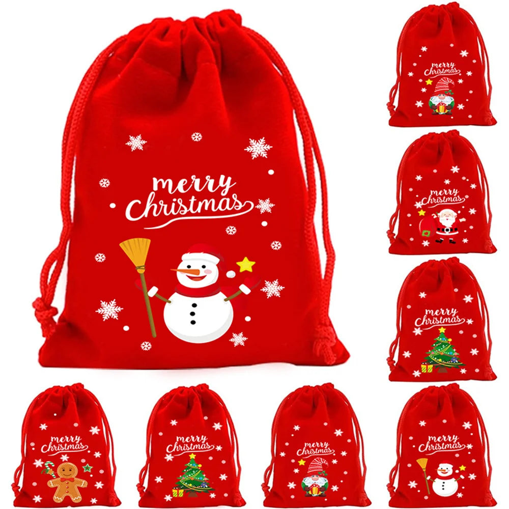 1PC Christmas Velvet Bags Drawstring Pouch Candy Gift Bag Bracelet Earrings Necklaces Jewelry Packaging Storage Bags