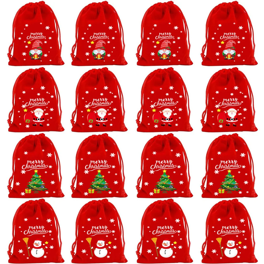 1PC Christmas Velvet Bags Drawstring Pouch Candy Gift Bag Bracelet Earrings Necklaces Jewelry Packaging Storage Bags