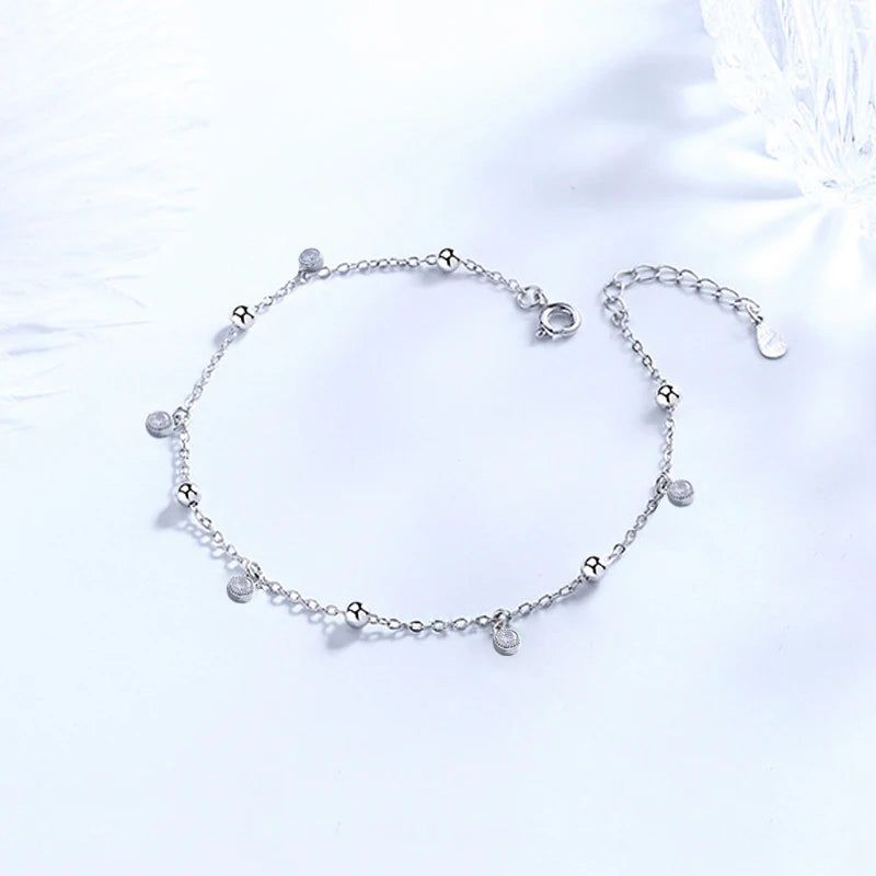 New Fashion Bohemia Shiny Round Zircon Pendant Anklets Women Jewelry 925 Sterling Silver Sexy Beach Circle Rhinestone Foot Chain