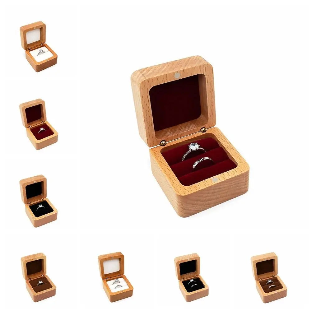 Velvet Wood Rings Box Exquisite Ear Studs Case Earrings Display Tray Retro Jewlery Organizer Ring Earring Holder Store