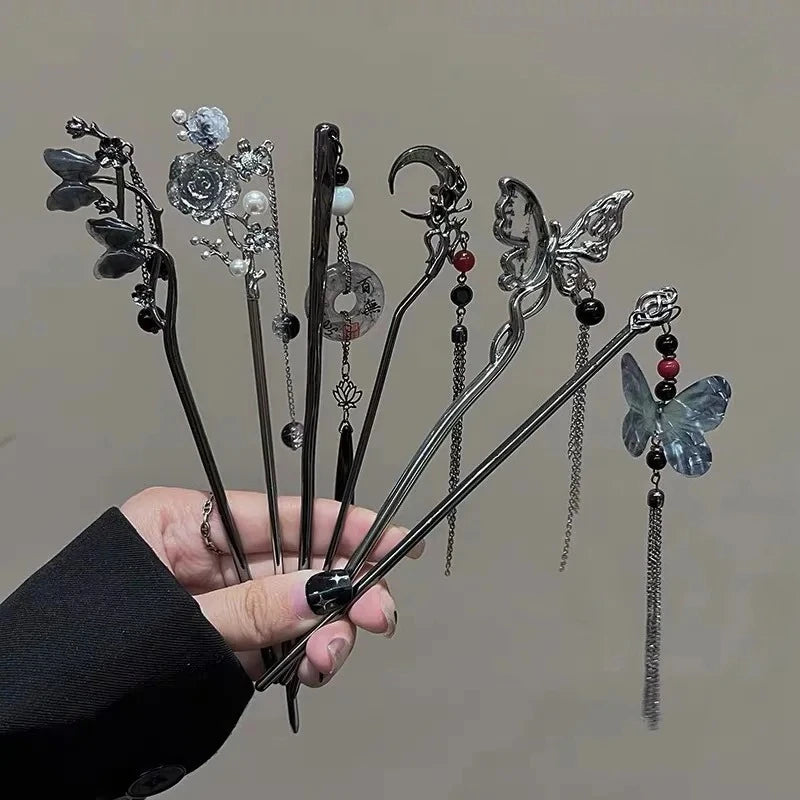 Ancient Chinese Style Elegant Butterfly Tassel Hair Stick for Women Girls Classical Hairpin Chinese Hair Accessories Jewelry