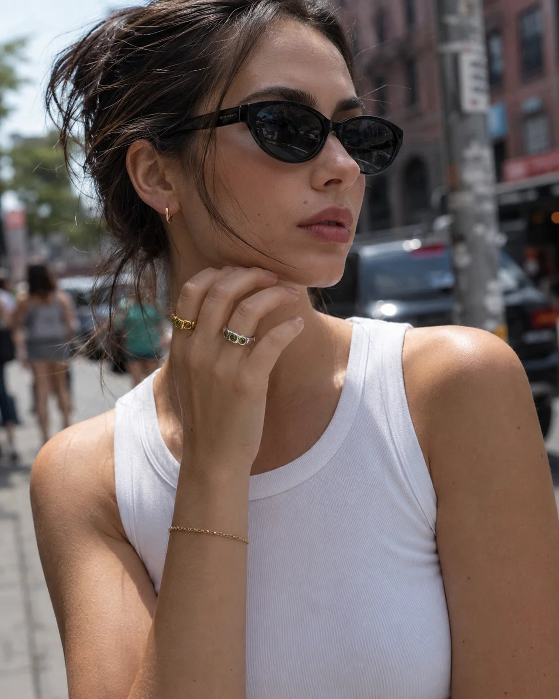 La. Muses Three Green Zircon Stainless Steel Women's Ring PVD Gold Plated Trendy Daily Jewelry Accessories Gift