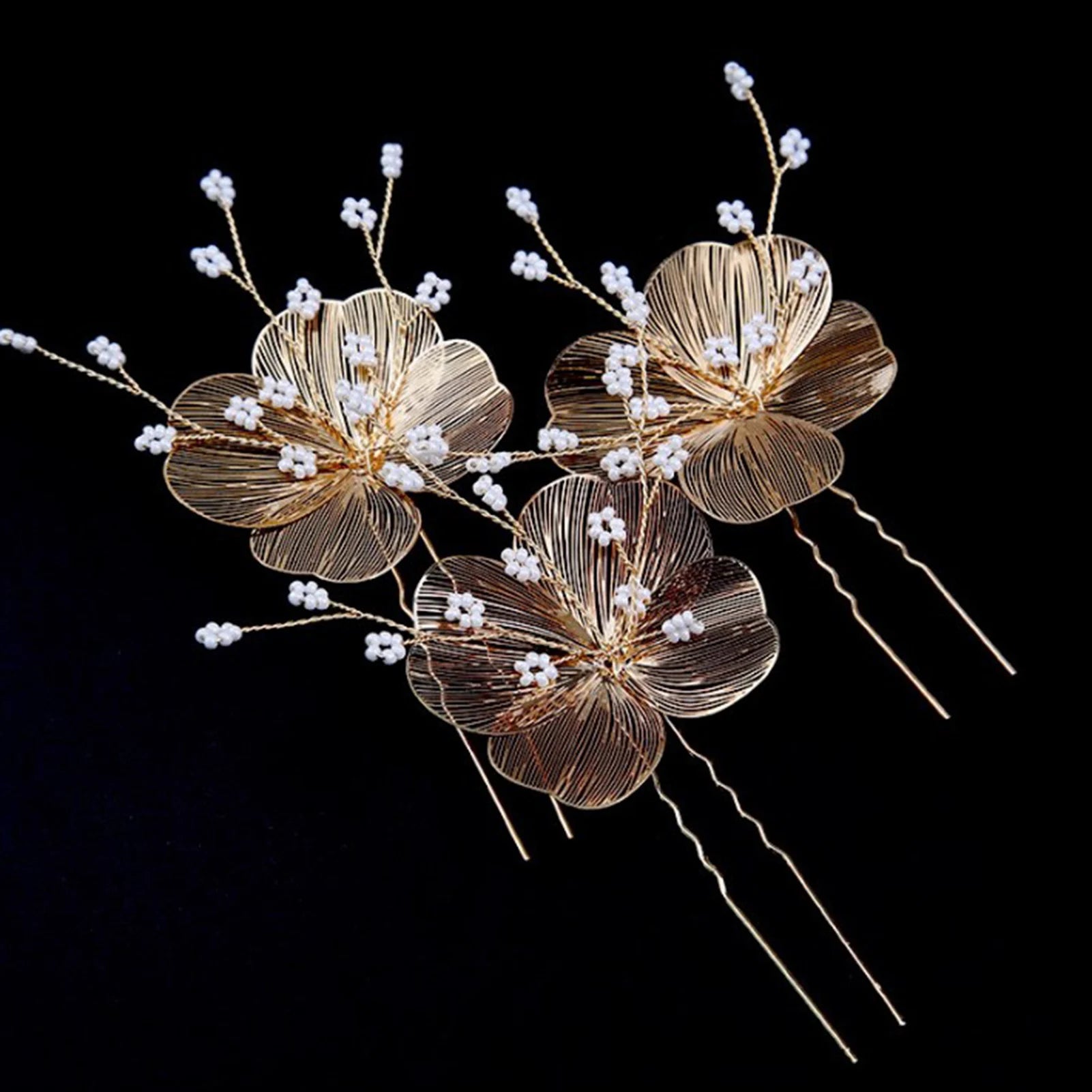 3 Pcs Pearl Hairpins Bridal Headpiece Handmade Silver/Gold Color Wedding Hair Pins Party Hair Accessories for Women and Girls