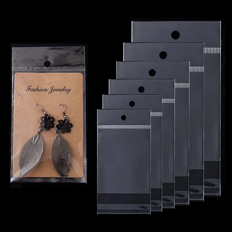 50/100pcs Clear Self Adhesive Seal Plastic Bag with Hang Hole Resealable OPP Bag for Gift Packing Jewelry Retail Display Package