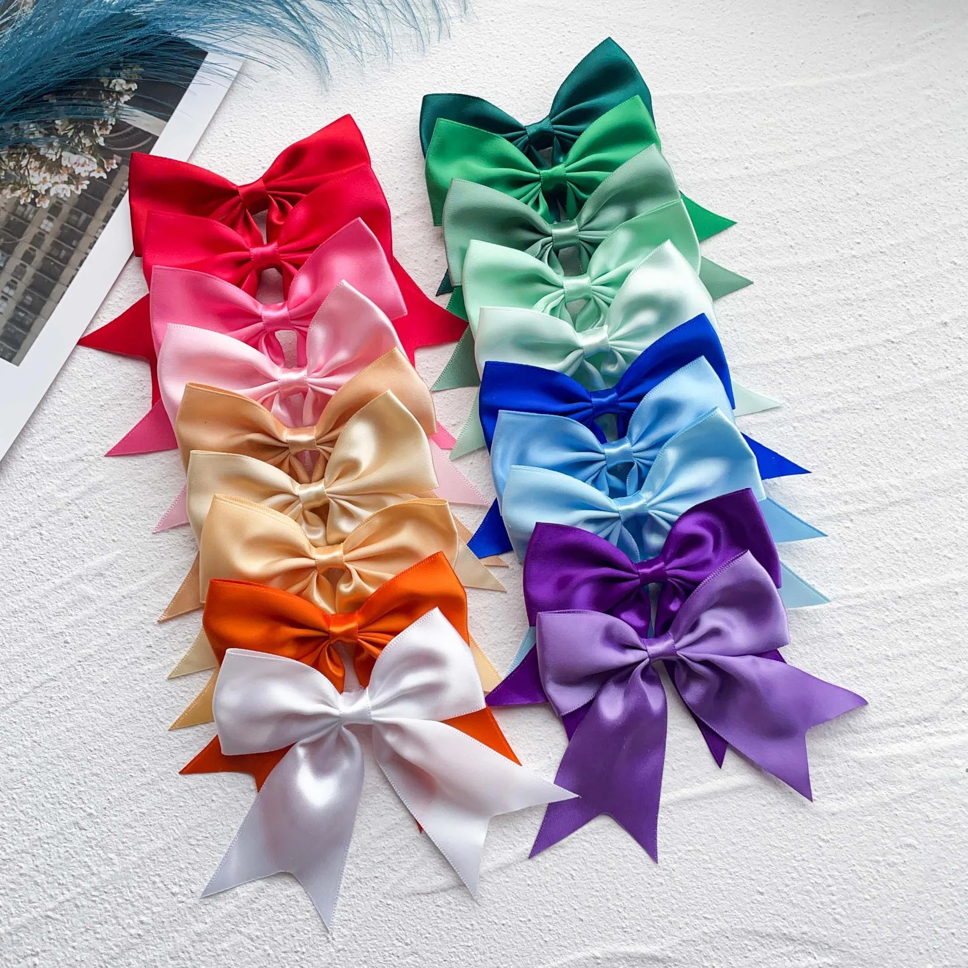 New Solid Color Ribbon Bows Hair Clip for Kids Girls Hairpins Barrettes Handmade Headwear Hair Accessories