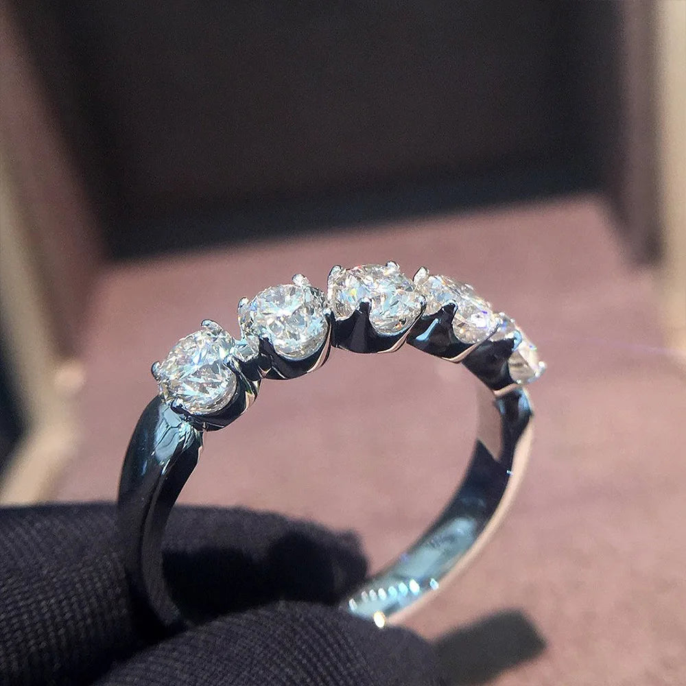 Hot Selling Single Row lab Moissanite Rings for Women Elegant Crystal 925 Sterling Silver Rings for Wedding Jewelry Size 6-10
