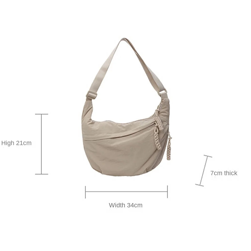 Casual Canvas Crossbody Bags Korean Simplified Large Capacity Sports Hobos Bag Solid Color Lightweight Dumpling Bag Women