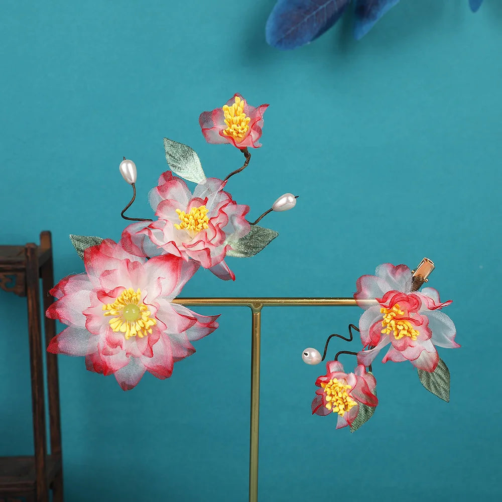 Vintage Hair Clip 1/2pcs Gradient Peony Hairpin Silk Flower Tiaras Chinese Wedding Hair Accessories Handmade Bridal Head Jewelry