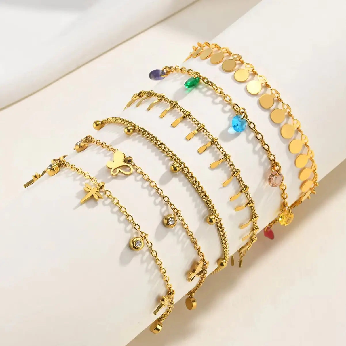 Full-gloss Disc Tassel Anklet for Women Stainless Steel Gold Color  Minimalist Anklets Daily Beach Holiday Jewelry New Trend