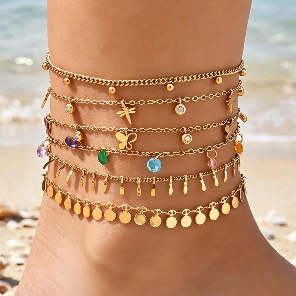 Full-gloss Disc Tassel Anklet for Women Stainless Steel Gold Color  Minimalist Anklets Daily Beach Holiday Jewelry New Trend