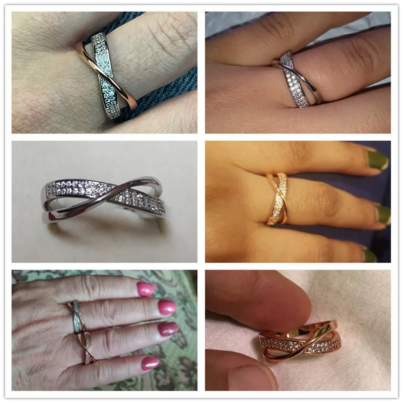 Newest Fresh Two Tone X Shape Cross Ring for Women Wedding Trendy Jewelry Dazzling CZ Stone Large Modern Rings Anillos