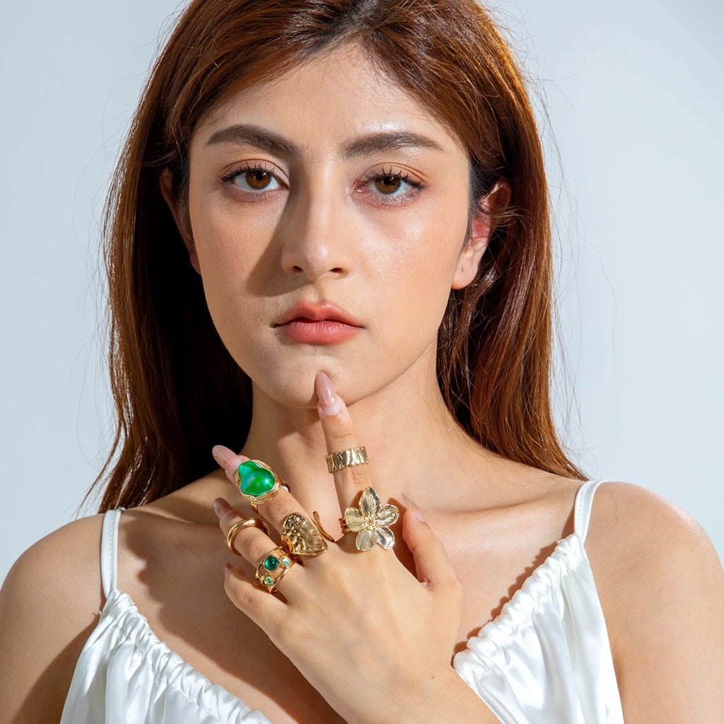 Gold Pearl Statement Ring Set