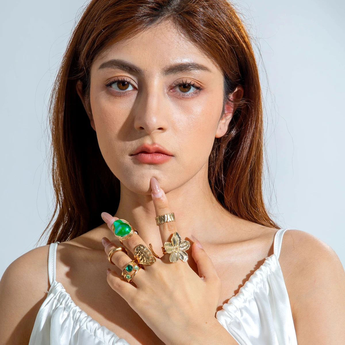 Gold Pearl Statement Ring Set