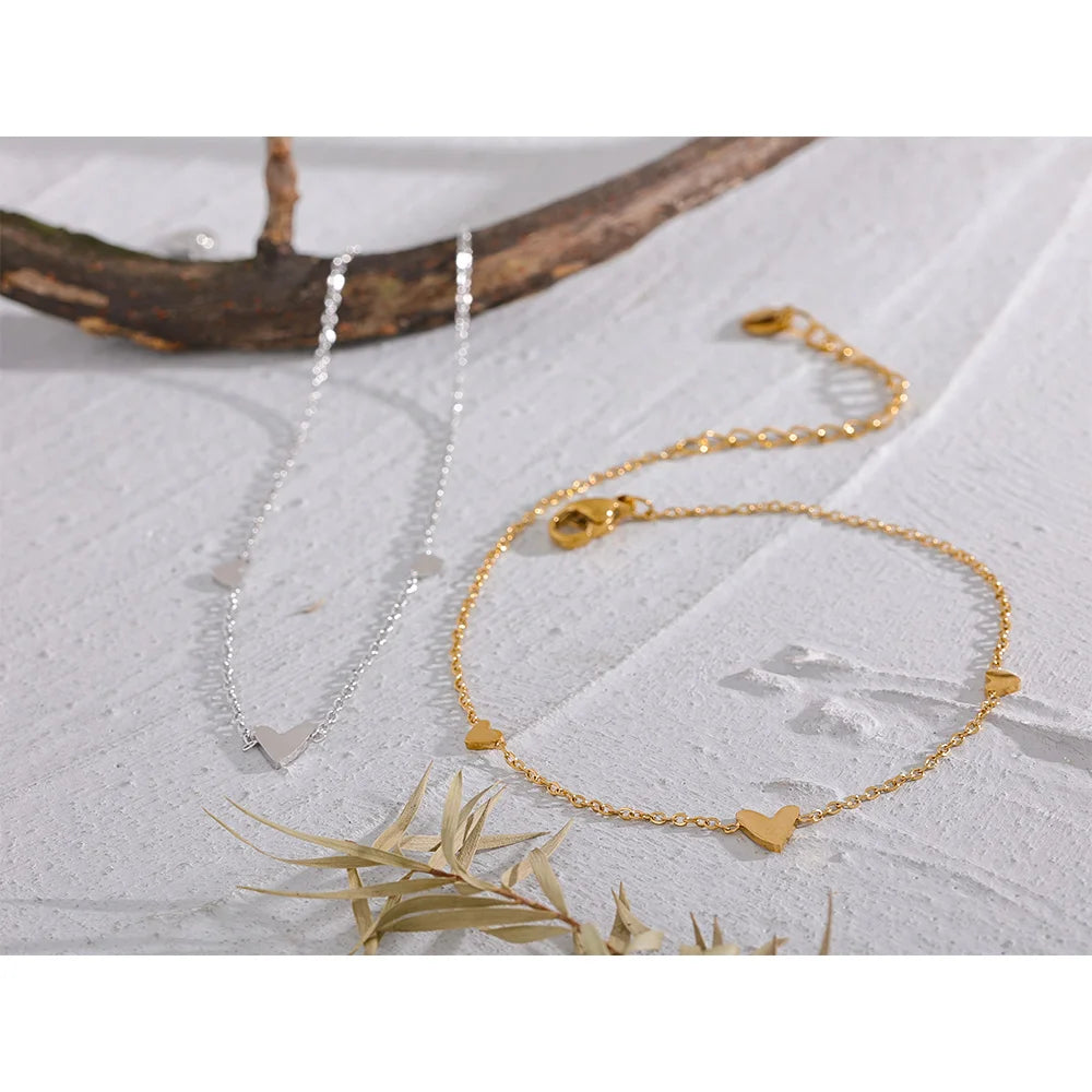 Yhpup Rust Proof Stainless Steel Heart Chain Anklet Gold Silver Color 18K PVD Plated Summer Fashion Jewelry for Women