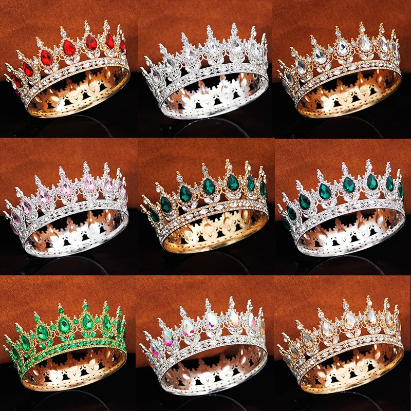 Royal Queen King Tiaras and Crowns for Women Princess Wedding Party Full Round Diadem Bridal Hair Jewelry Accessories