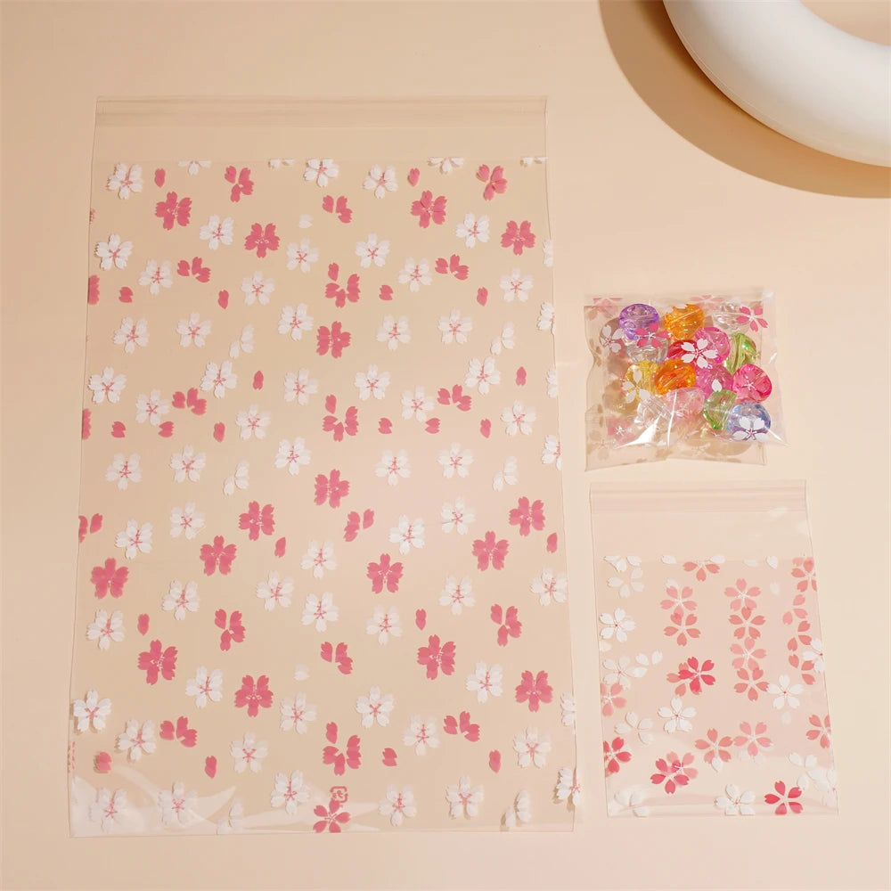 50-100pcs Flower Printed Opp Transparent Resealable Poly Bags Self Adhesive Plastics Bags For DIY Gifts Jewelly Making Seal Bags
