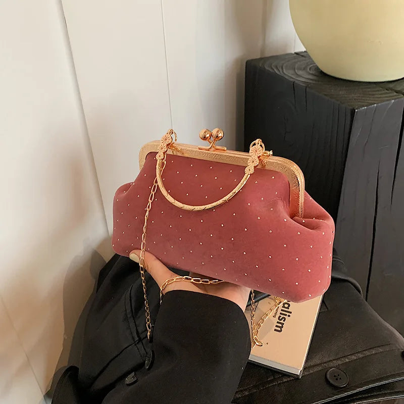 Luxury Design Women's Evening Clutch Purse Dinner Party Ladies Small Clip Shoulder Bag Handbags Retro Female Chain Crossbody Bag