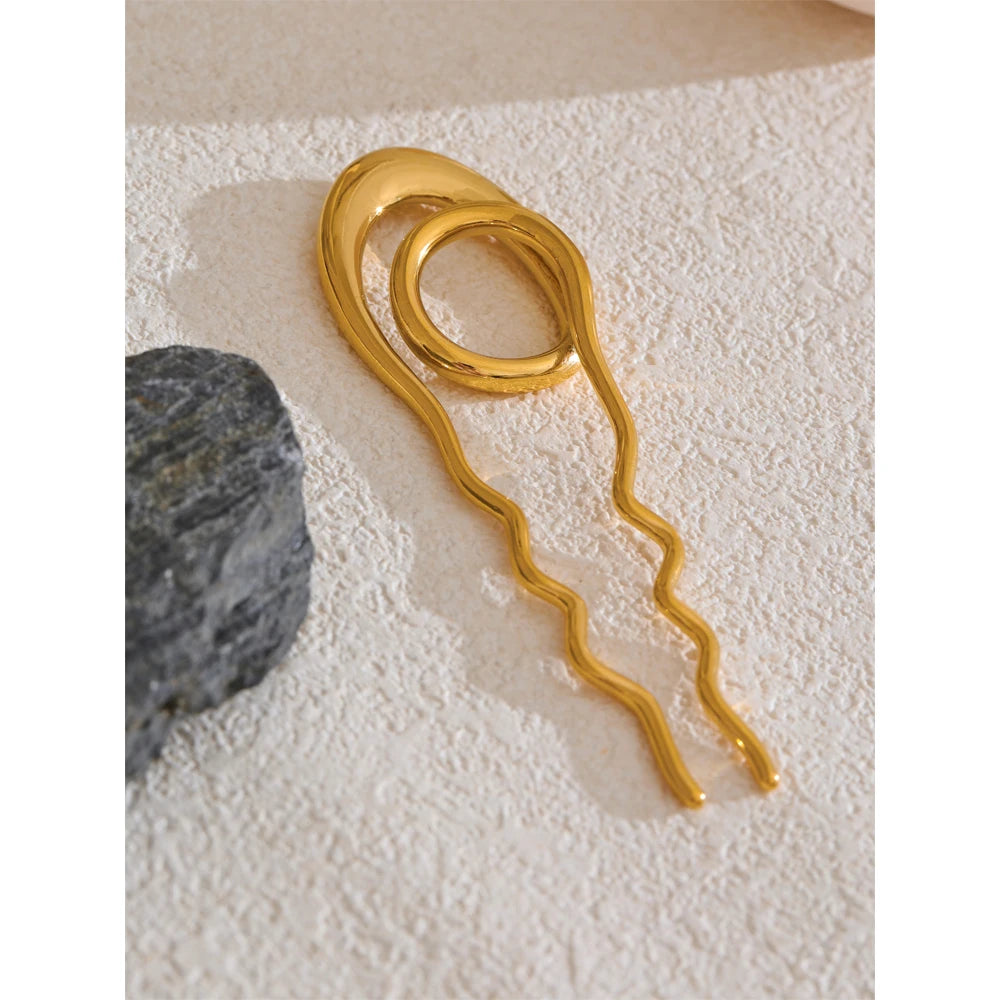 Yhpup Waterproof Stainless Steel Metal Geometric Hairpin Personalized Texture Gold Silver Color Hair Accessories Fashion Jewelry