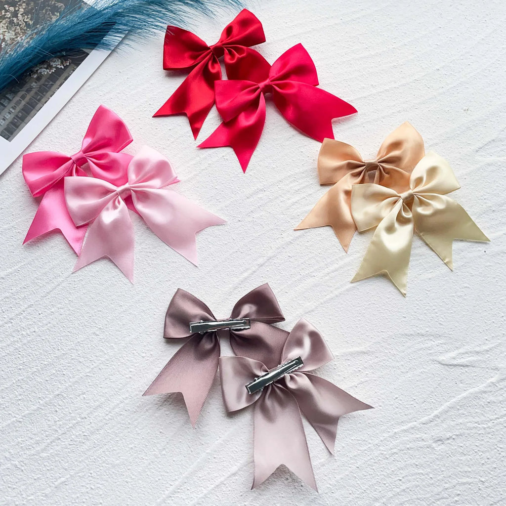 New Solid Color Ribbon Bows Hair Clip for Kids Girls Hairpins Barrettes Handmade Headwear Hair Accessories