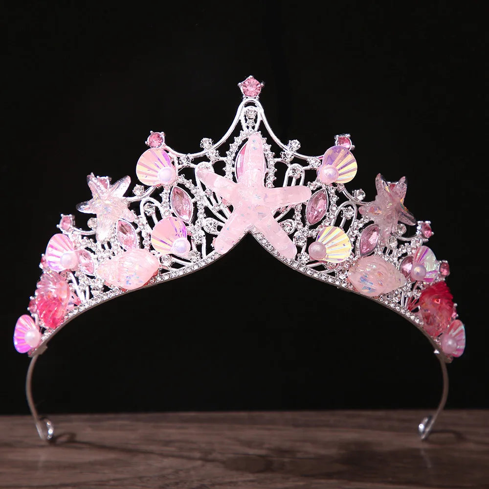 KMVEXO Mermaid Fish Crowns Ocean Style Costume Seashell Starfish Tiaras for Women Girls Princess Birthday Party Hair Accessories