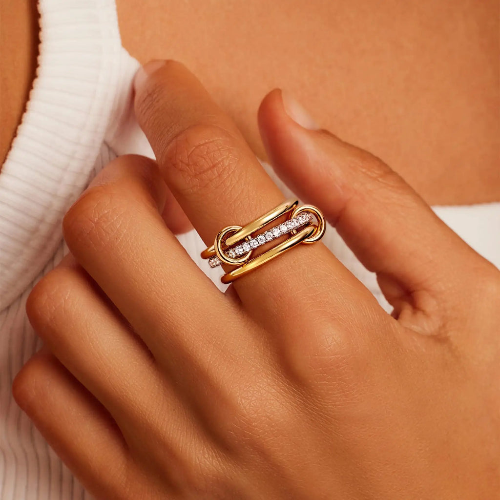 LATS Two-Color Three-Ring 14K Gold Plating Copper Ring for Women Ins Style Stacking Jewelry Fashion Accessories