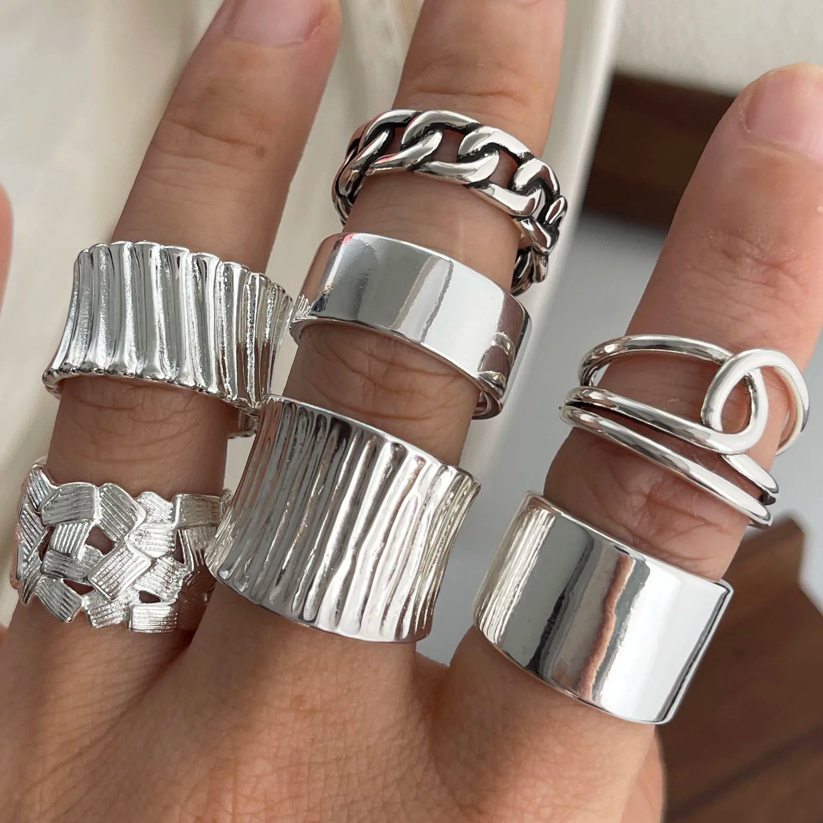 925 Sterling Silver Rings for Women Couple Minimalist Handmade Simple Wide Cross Line Ring Fine Jewelry Gift Prevent Allergy