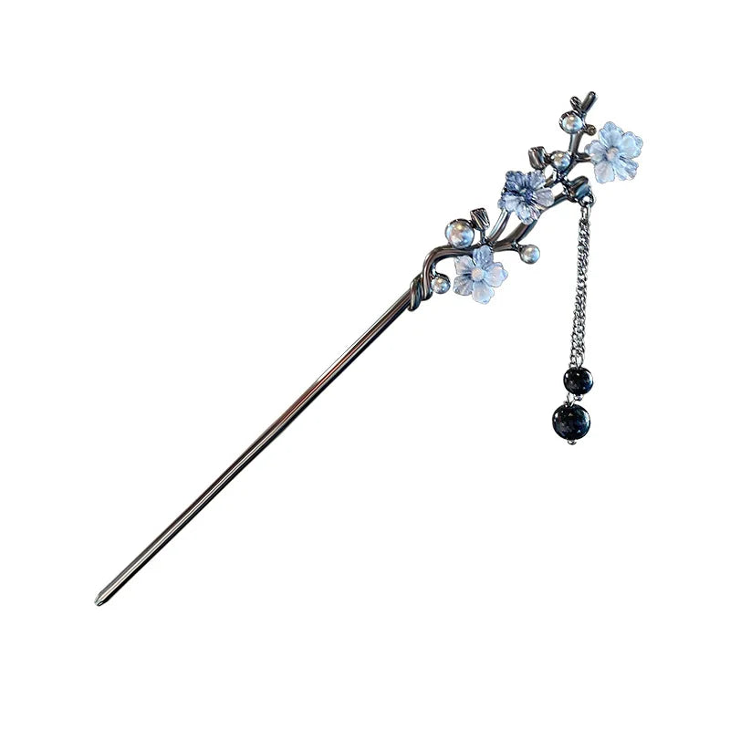 Ink Flower Tassel Hair Stick For Women Chinese Hanfu Hair Accessories Classic Cheongsam Decor Hairpin Retro Metal Hair Jewelry