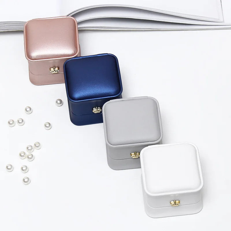 Ring Box Couple Proposal Ring Boxes PU Leather Jewelry Gift Case Ring Earrings Jewelry Display for Wedding Engagement