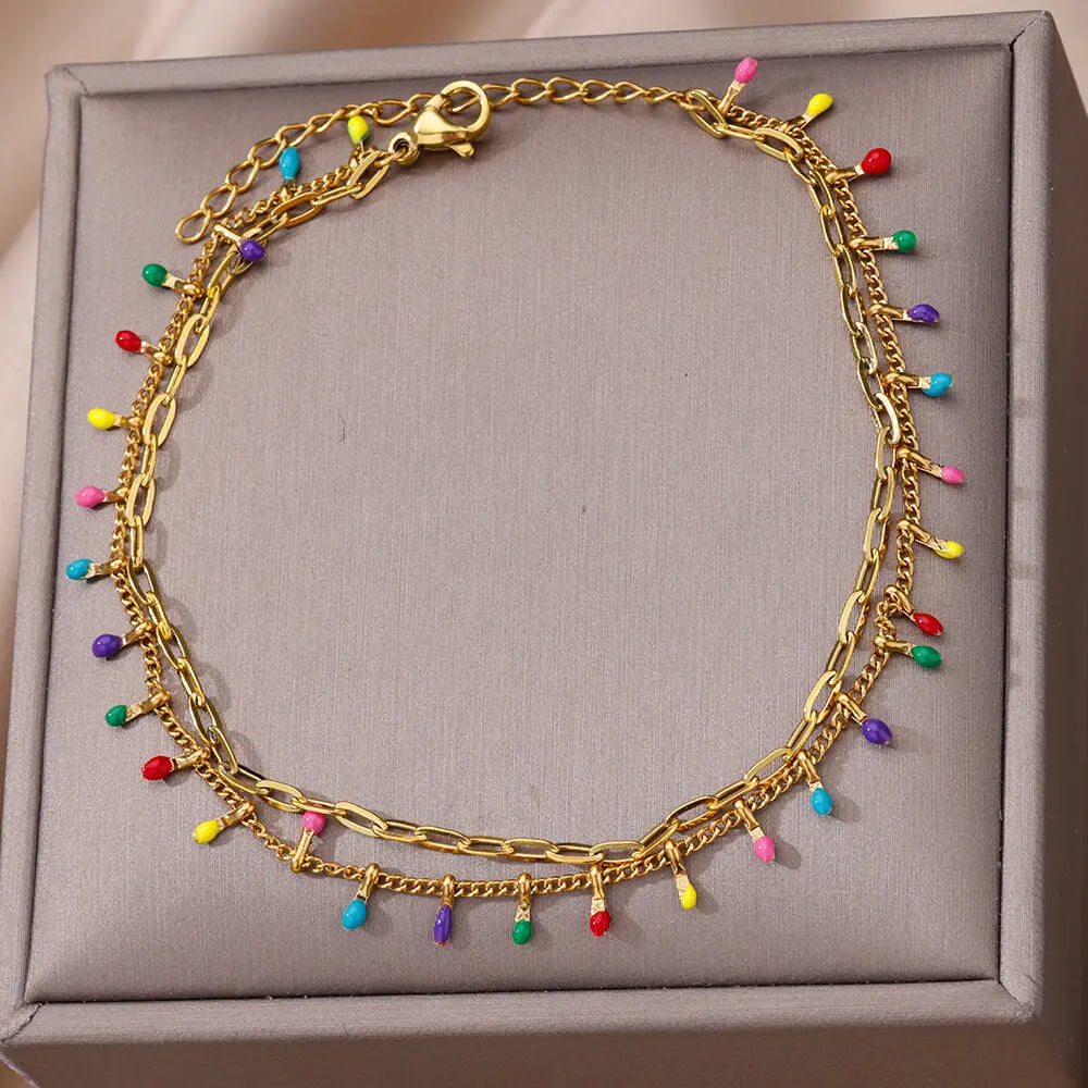 Colorful Boho Drops Anklets For Women Gold Color Stainless Steel Geometric Anklet Luxury Wedding Aesthetic Summer Jewelry Gift