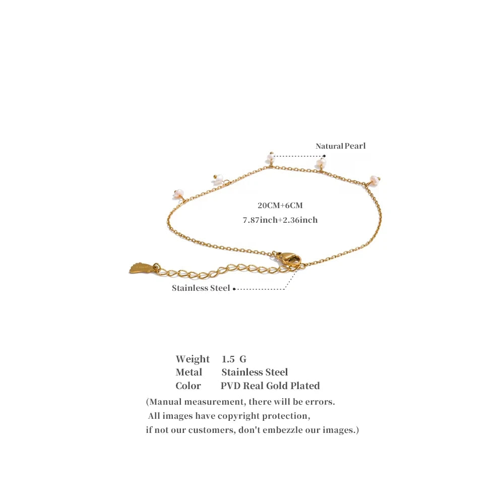 Yhpup Summer Arrival Natural Pearls Drop Chain Foot Accessories Anklet for Women Waterproof Sandy Beach Stainless Steel Jewelry