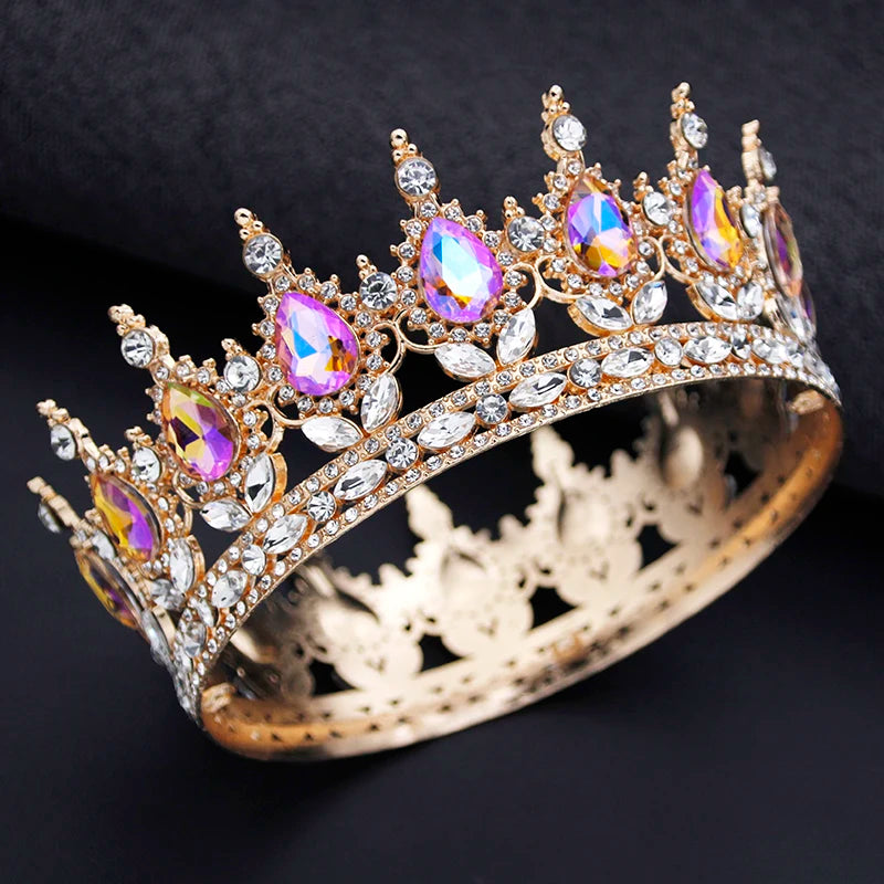 Royal Queen King Tiaras and Crowns for Women Princess Prom Wedding Party Full Round Diadem Bridal Hair Jewelry Accessories