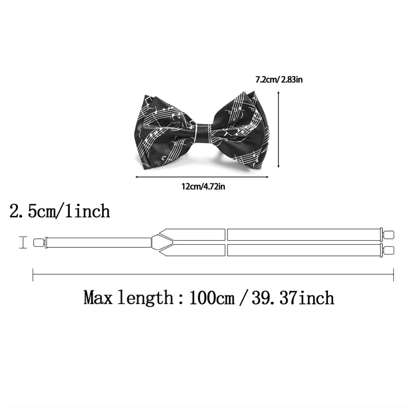 Unisex Y-Shape Suspender Bowtie Set Score Line Music Note Office Casual Braces for Trousers Pants Holder Top Mix Match Women Men