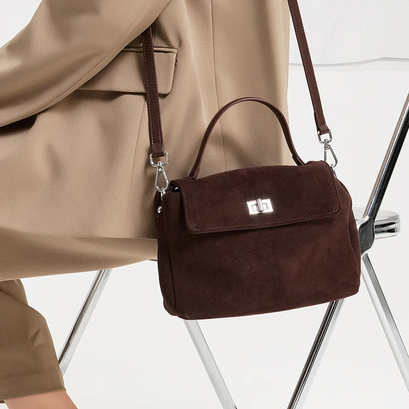 2026 NEW Autumn Winter Women's Natural Suede Leather Crossbody Bag Luxury Designer Genuine Leather Commuting Messenger Bag