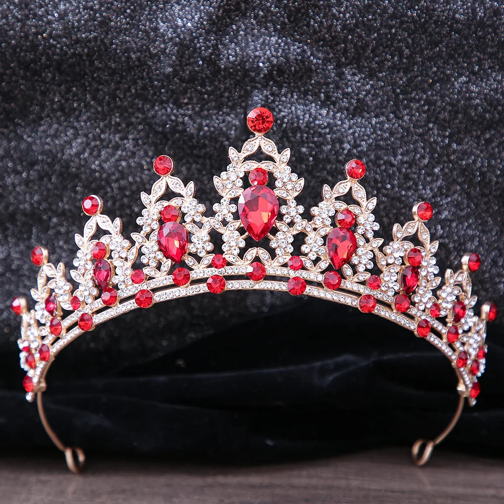 DIEZI Luxury Elegant AB Crystal Crown Hair Accessories Tiara For Women Party Red Purple Rhinestone Bridal Crown New Hair Jewelry