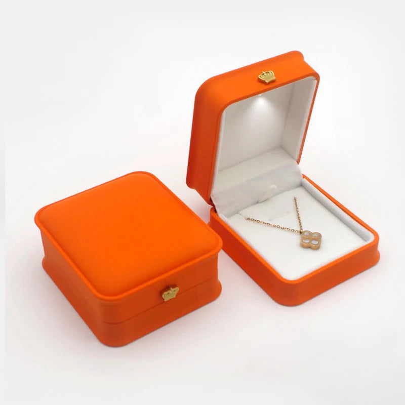 LED Jewelry Ring Box with Llight Luxury Crown Earrings Pendant Storage Display Proposal Wedding Gift Box Jewelry Organizer Box