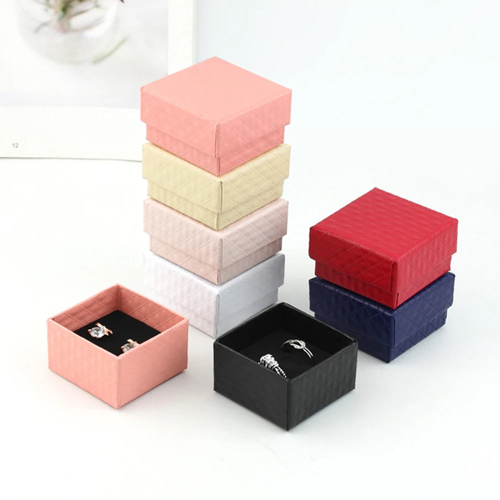 5Pcs 5x5x3cm Jewelry Gift Box Ring Earring Organizer Display Stud Packaging Travel Accessories Black Sponge Case Wedding Favors