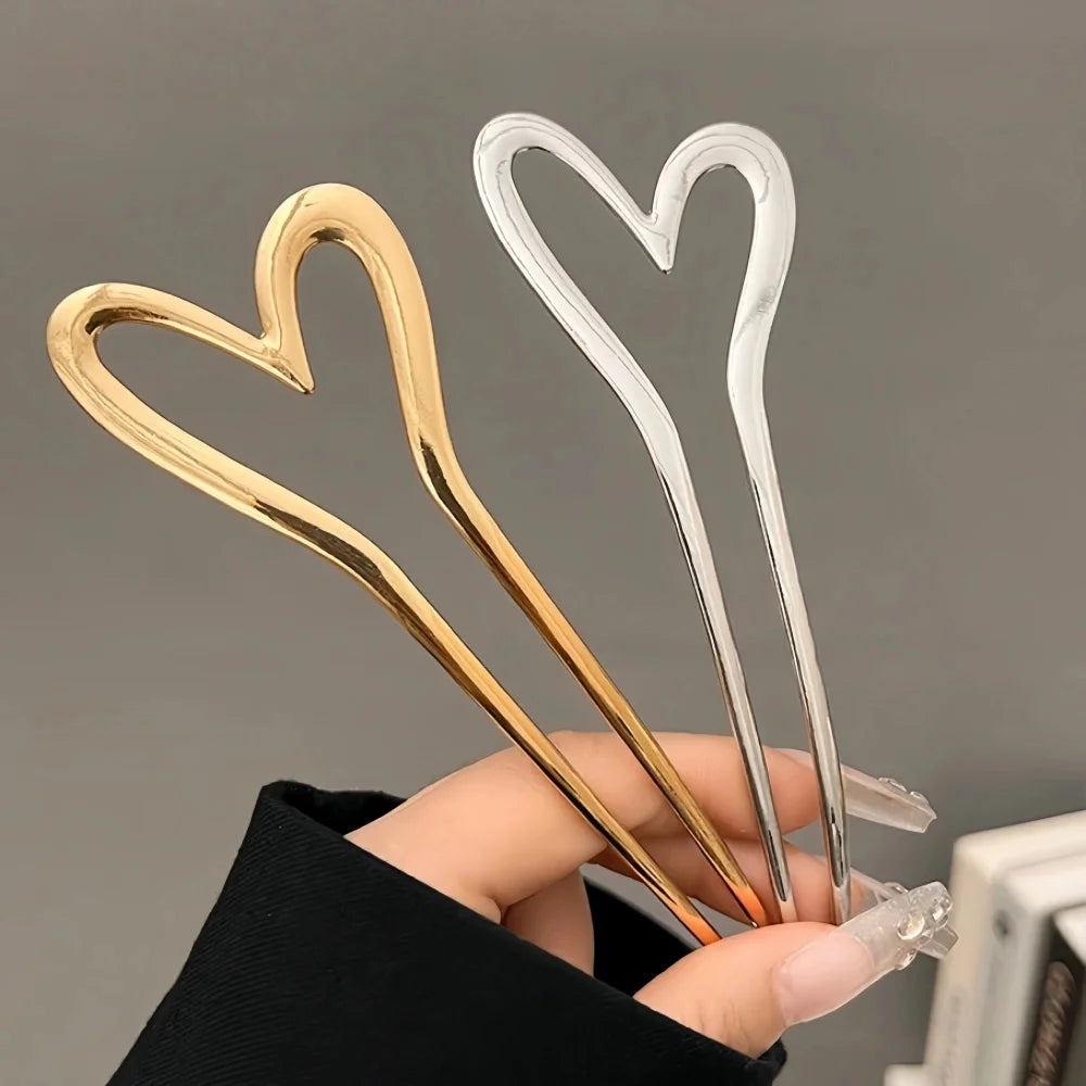 Korean New Hairpin Hair Sticks Heart Geometric Metal Hair Forks For Women Girls Hairstyle Elegant Hair Accessories For Daily