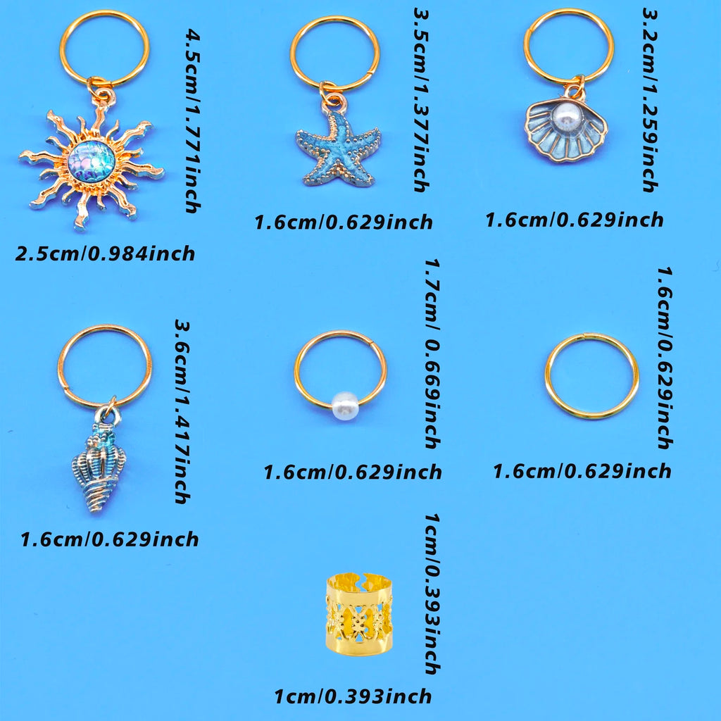 45pcs Baroque Sea Elements Dreadlocks Hair Accessories for Summer Hair Jewelry for dances and parties Music festival