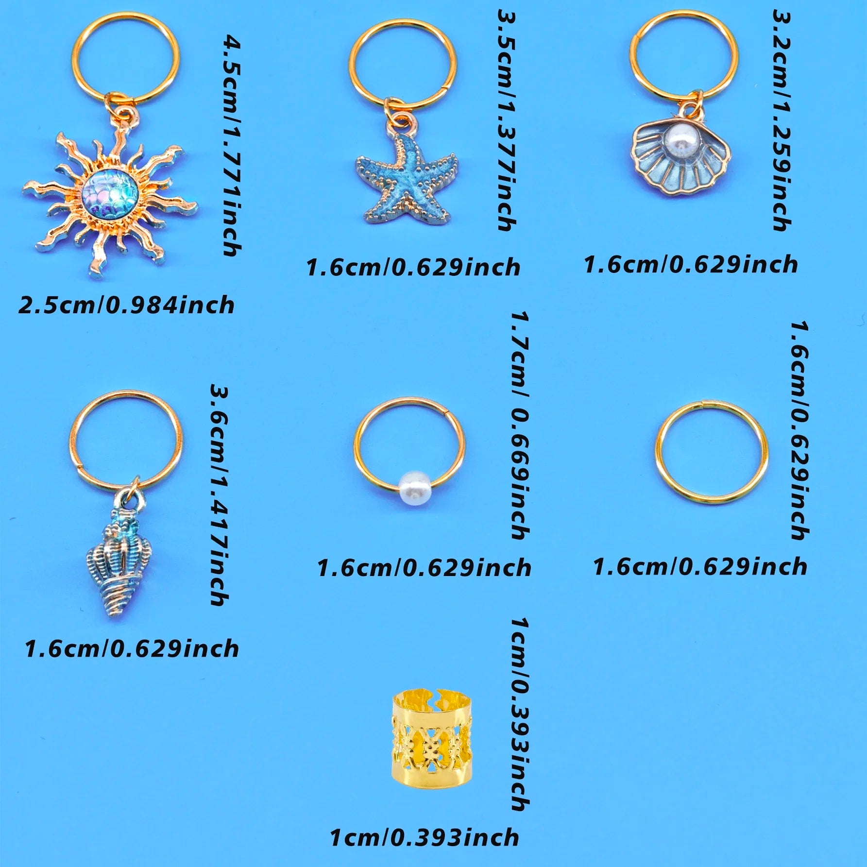 45pcs Baroque Sea Elements Dreadlocks Hair Accessories for Summer Hair Jewelry for dances and parties Music festival