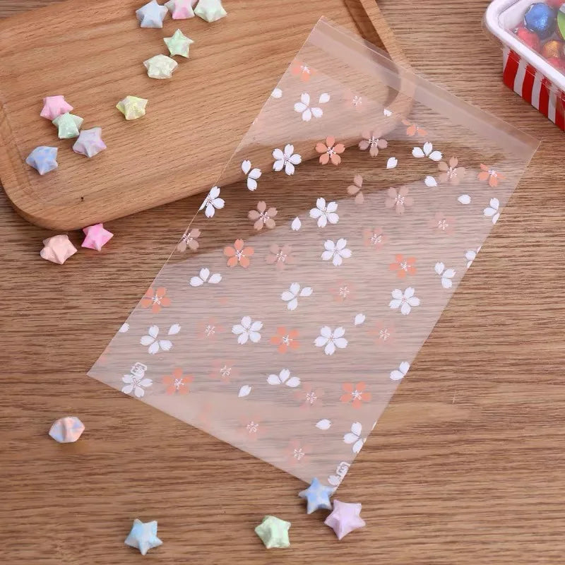 50-100pcs Flower Printed Opp Transparent Resealable Poly Bags Self Adhesive Plastics Bags For DIY Gifts Jewelly Making Seal Bags