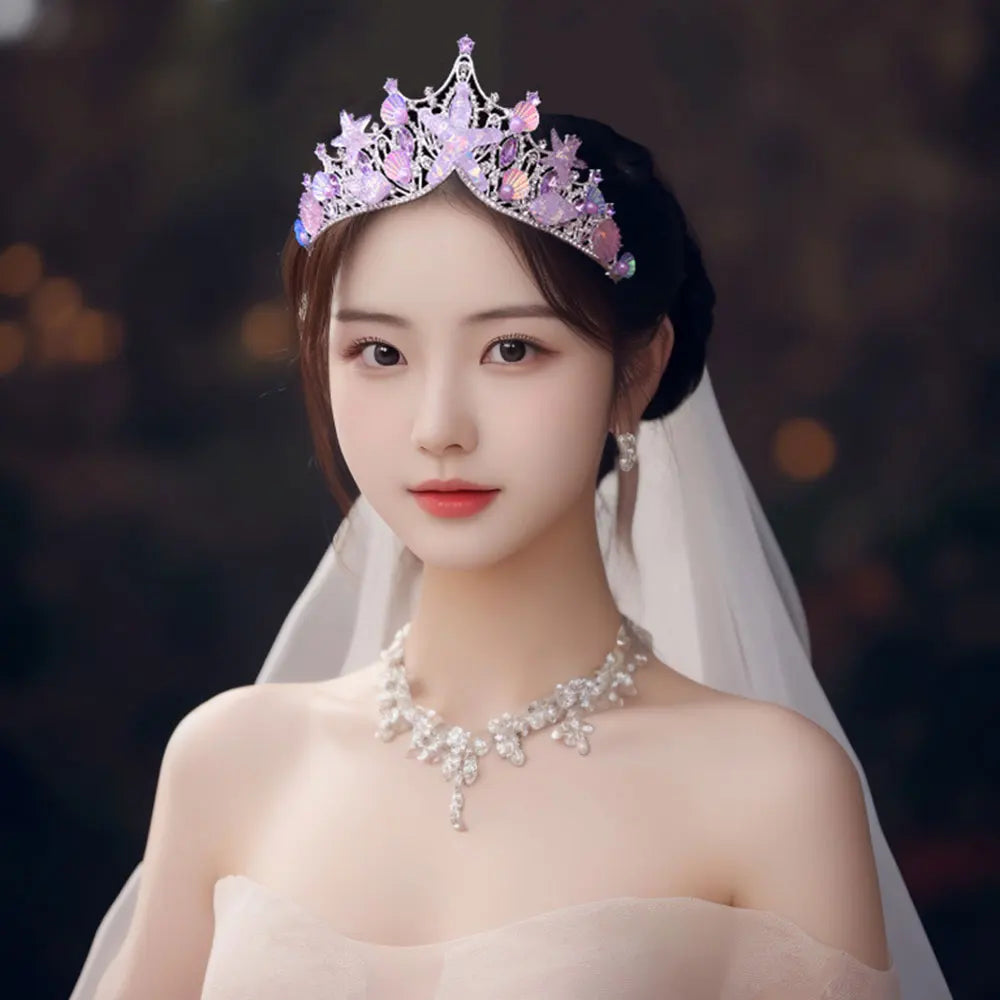 KMVEXO Mermaid Fish Crowns Ocean Style Costume Seashell Starfish Tiaras for Women Girls Princess Birthday Party Hair Accessories