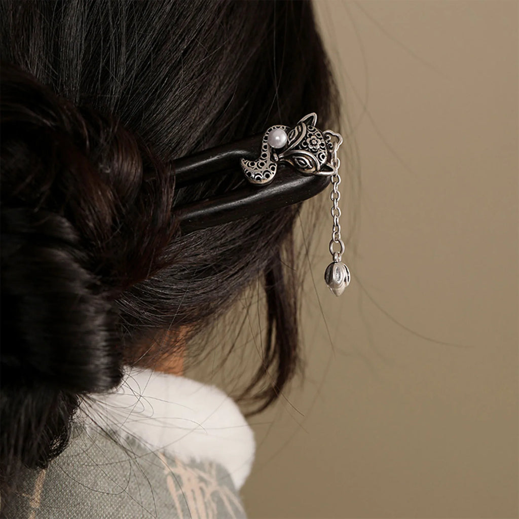 Chinese Hairpin Sticks Carving Sandalwood Step Shake Vintage Hanfu Dress Hair Forks Jewelry Plum Blossom Shaped Hair Accessories