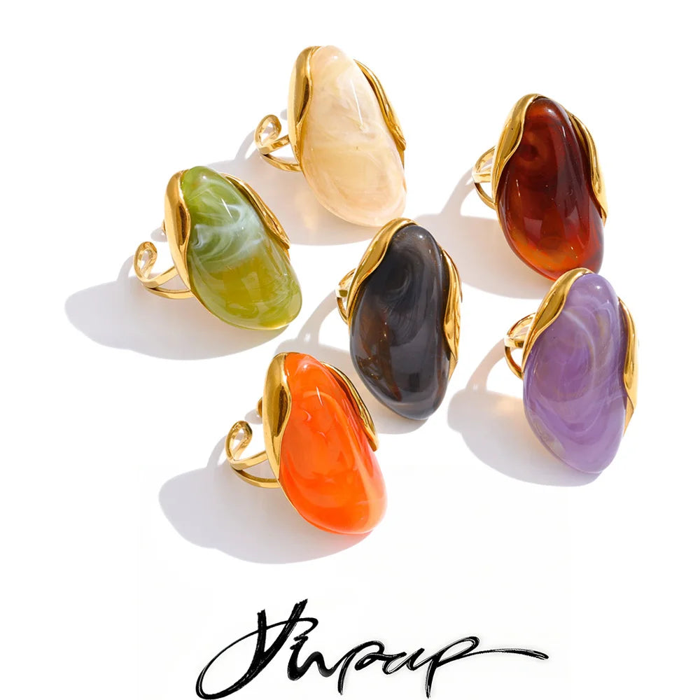 Yhpup 2026 Stainless Steel Multi-Color Resin Adjustable Ring PVD Hot Style Y2K Fashion Attractive Trend Finger Jewelry Wholesale