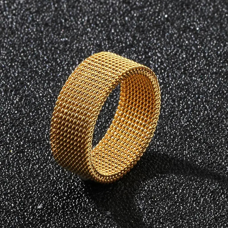 2025 New 8mm Wide Stainless Steel Rings Titanium Couple Rings Deformable Mesh Accessories for Women Men Jewelry Wedding Gift