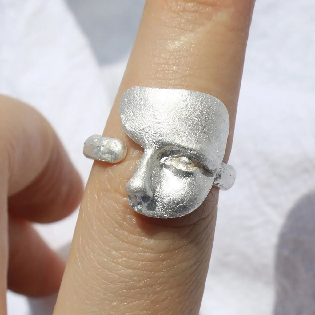 LATS New Creative Mystical Masked Face Open Rings for Women Men Goth Style Personality Mask Finger Jewelry Gift Wholesale