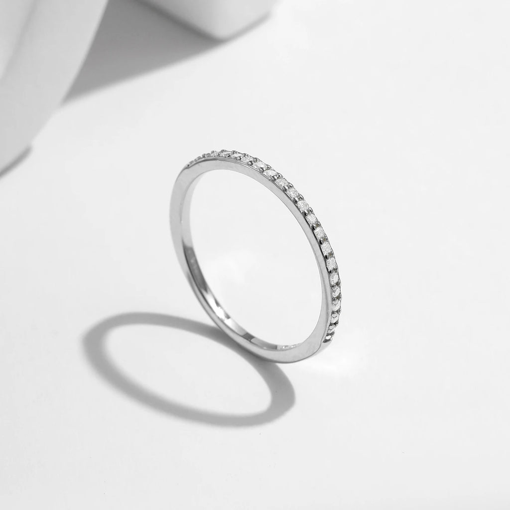 MODIAN Simple Eternity Moissanite Ring 925 Sterling Silver Sparkling Simple Thin Wedding Band Rings For Women Fine Jewelry