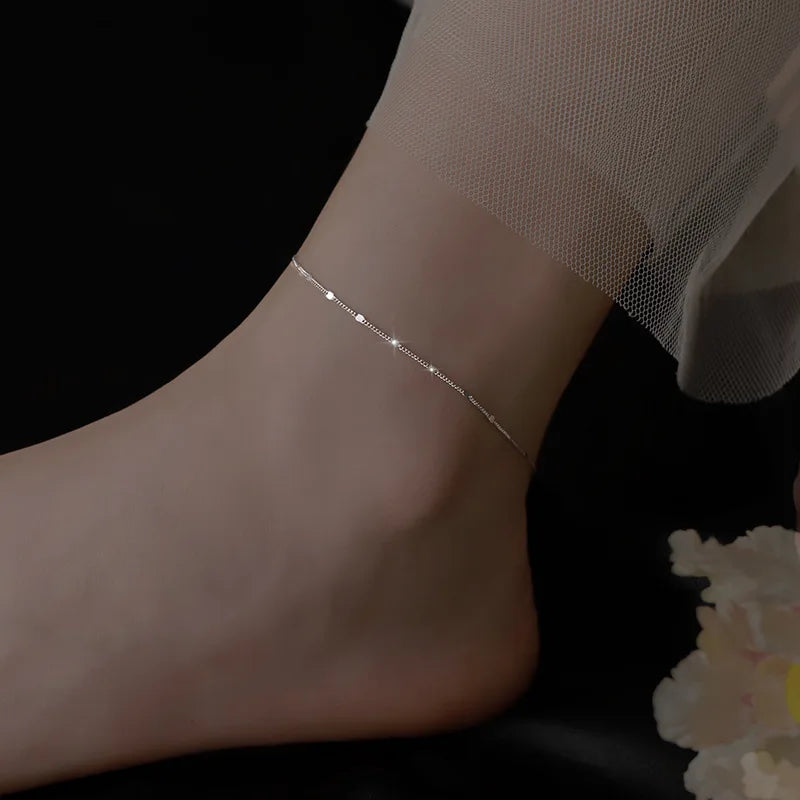 New 925 Sterling Silver Simple Chain Anklet Personalized Charm Anklet Birthday Gift for Women Exquisite Jewelry
